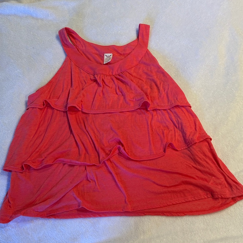 Faded Glory Coral Pink Tiered Ruffle Tank
